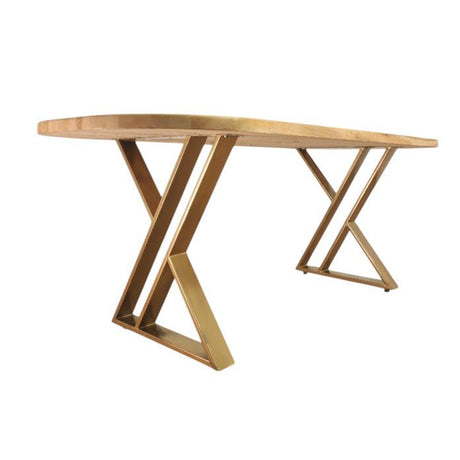 Masa lemn tei, cu picioare masa metal, Daphne, aurii, 200x90x77 cm - BUZ.RO