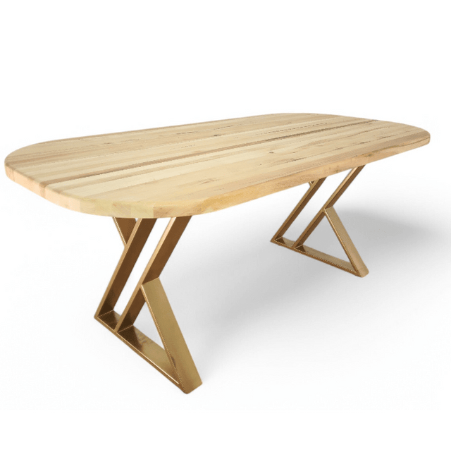 Masa lemn tei, cu picioare masa metal, Daphne, aurii, 200x90x77 cm - BUZ.RO