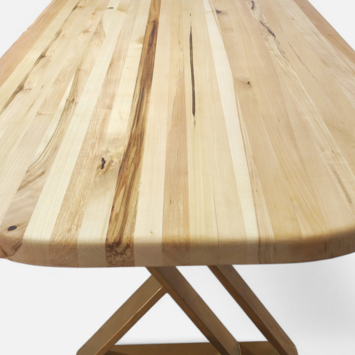 Masa lemn tei, cu picioare masa metal, Daphne, aurii, 200x90x77 cm - BUZ.RO