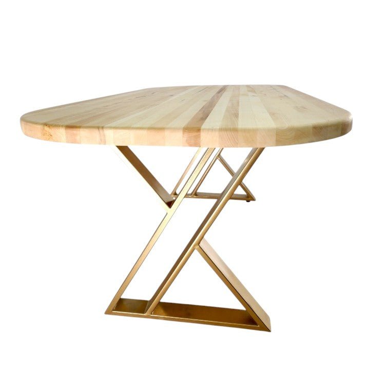 Masa lemn tei, cu picioare masa metal, Daphne, aurii, 200x90x77 cm - BUZ.RO