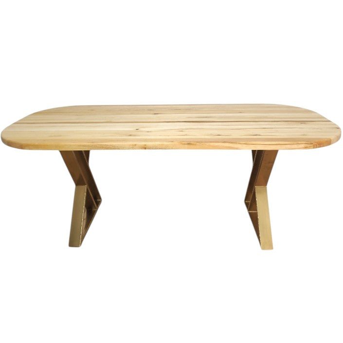 Masa lemn tei, cu picioare masa metal, Daphne, aurii, 200x90x77 cm - BUZ.RO