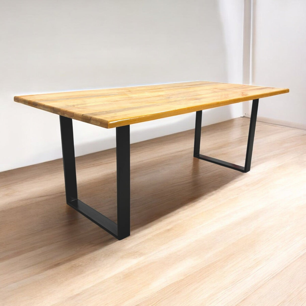 Masa lemn tei, cu picioare masa metal, Selena, 200 L* 95 l* 75.5 H cm - BUZ.RO