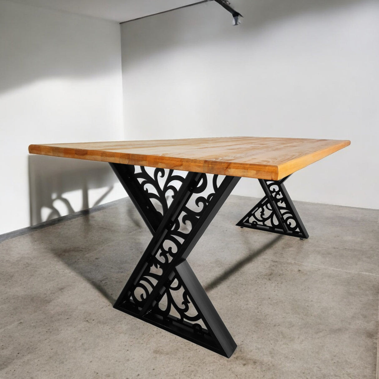 Masa lemn tei, cu picioare masa metal, Sidney, 200 L* 95 l* 76.5 H cm - BUZ.RO