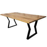 Masa lemn tei, Flora, cu picioare masa metal, 200 L* 95 l* 76.5 H cm - BUZ.RO