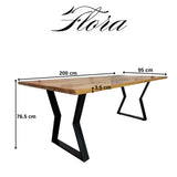 Masa lemn tei, Flora, cu picioare masa metal, 200 L* 95 l* 76.5 H cm - BUZ.RO