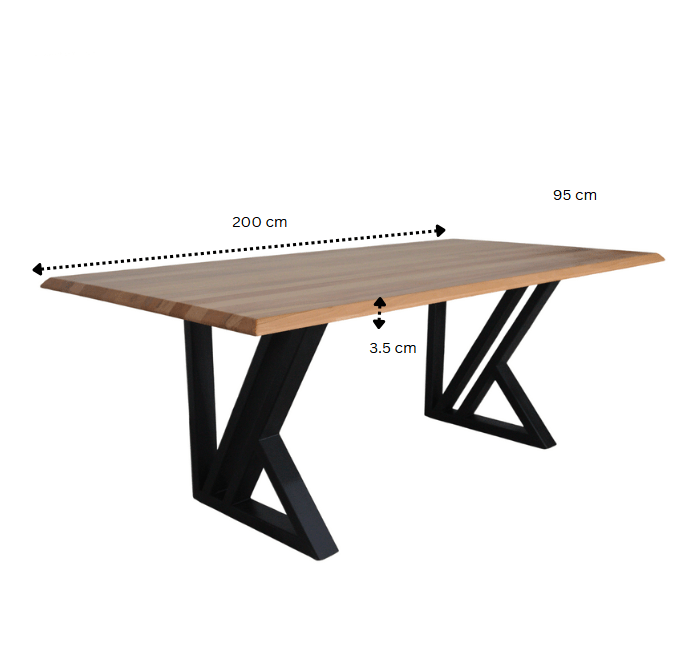 Masa lemn tei Sasha, cu picioare masa metal, 200 L* 95 l* 75.5 H cm - BUZ.RO