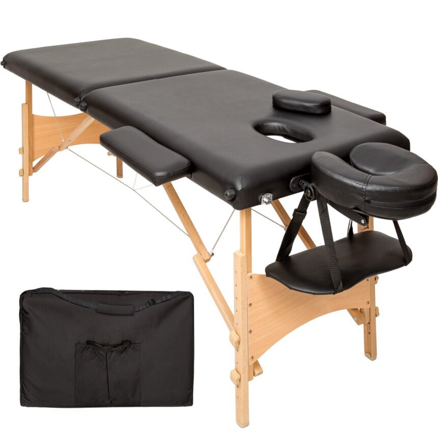 Masa, pat pentru masaj, cosmetica, portabila, inaltime reglabila 62 - 89 cm, cu 2 cotiere, maxim 250 kg, piele ecologica - BUZ.RO