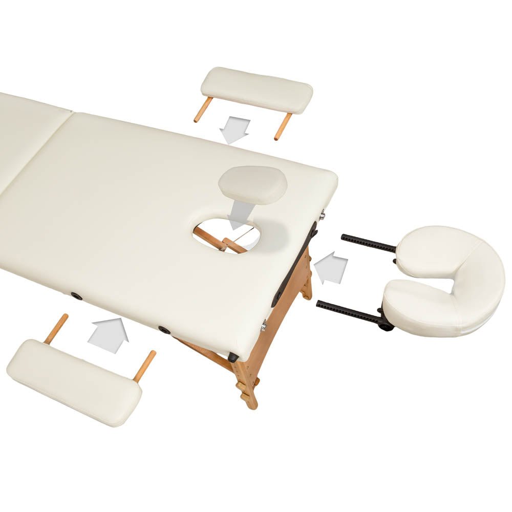 Masa, pat pentru masaj, cosmetica, portabila, inaltime reglabila 62 - 89 cm, cu 2 cotiere, maxim 250 kg, piele ecologica - BUZ.RO