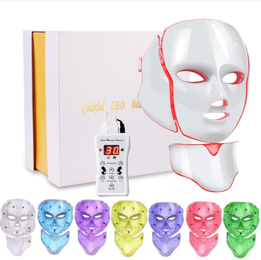 Masca faciala cu LED, tratament afectiuni ten, acnee, pete, riduri, grasime, 7in1