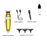 Aparat de tuns Kemei, reincarcabil, auriu, 3 capete, din otel