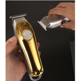 Mașină de Tuns Profesională Kemei – Reîncărcabilă, 3 Capete, Lame Inox, Rezistentă la Apă, din otel, auriu - BUZ.RO