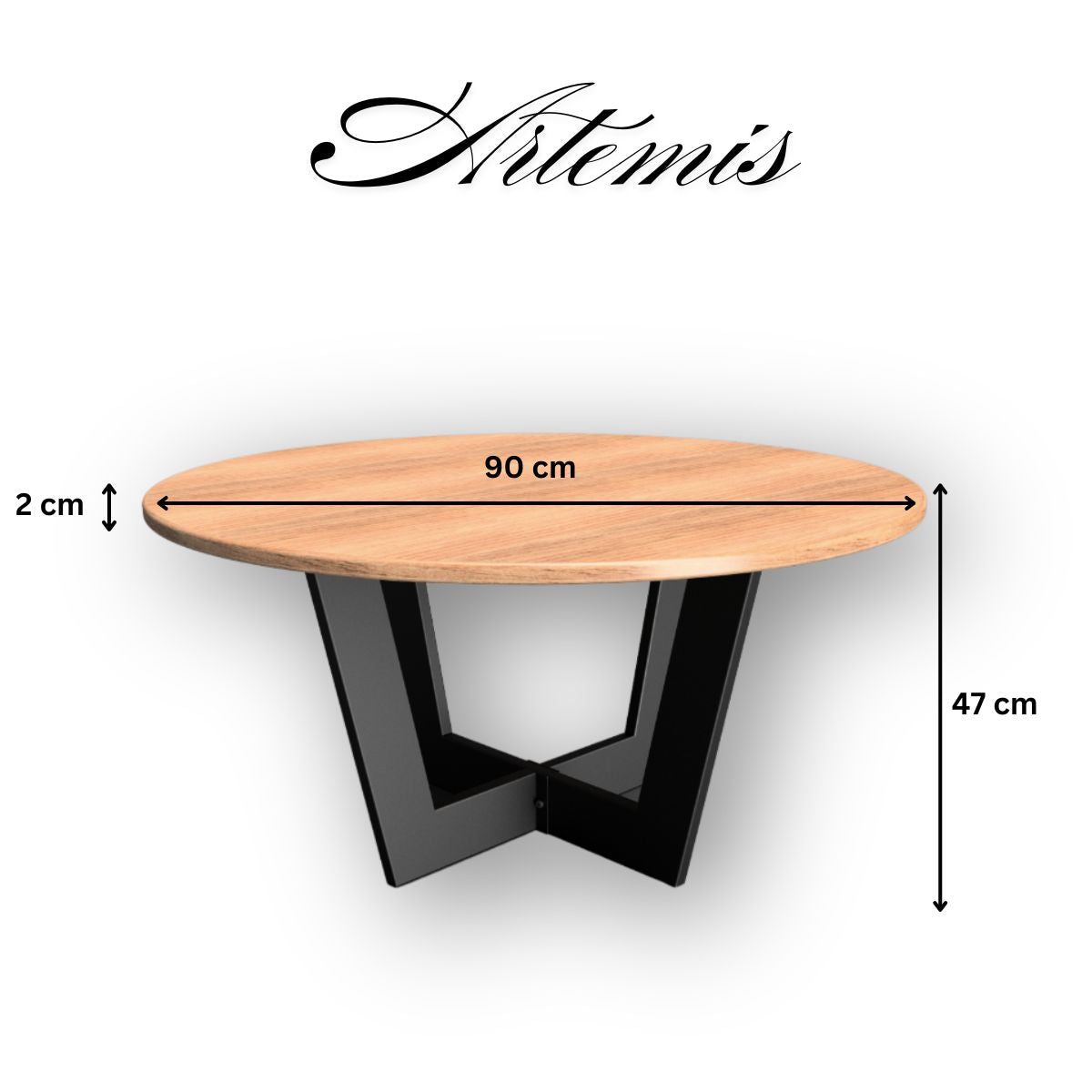 Masuta cafea, cu blat din lemn masiv tei, picior metalic, Artemis, 90x47 cm