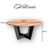 Masuta cafea, cu blat din lemn masiv tei, picior metalic, Artemis, 90x47 cm