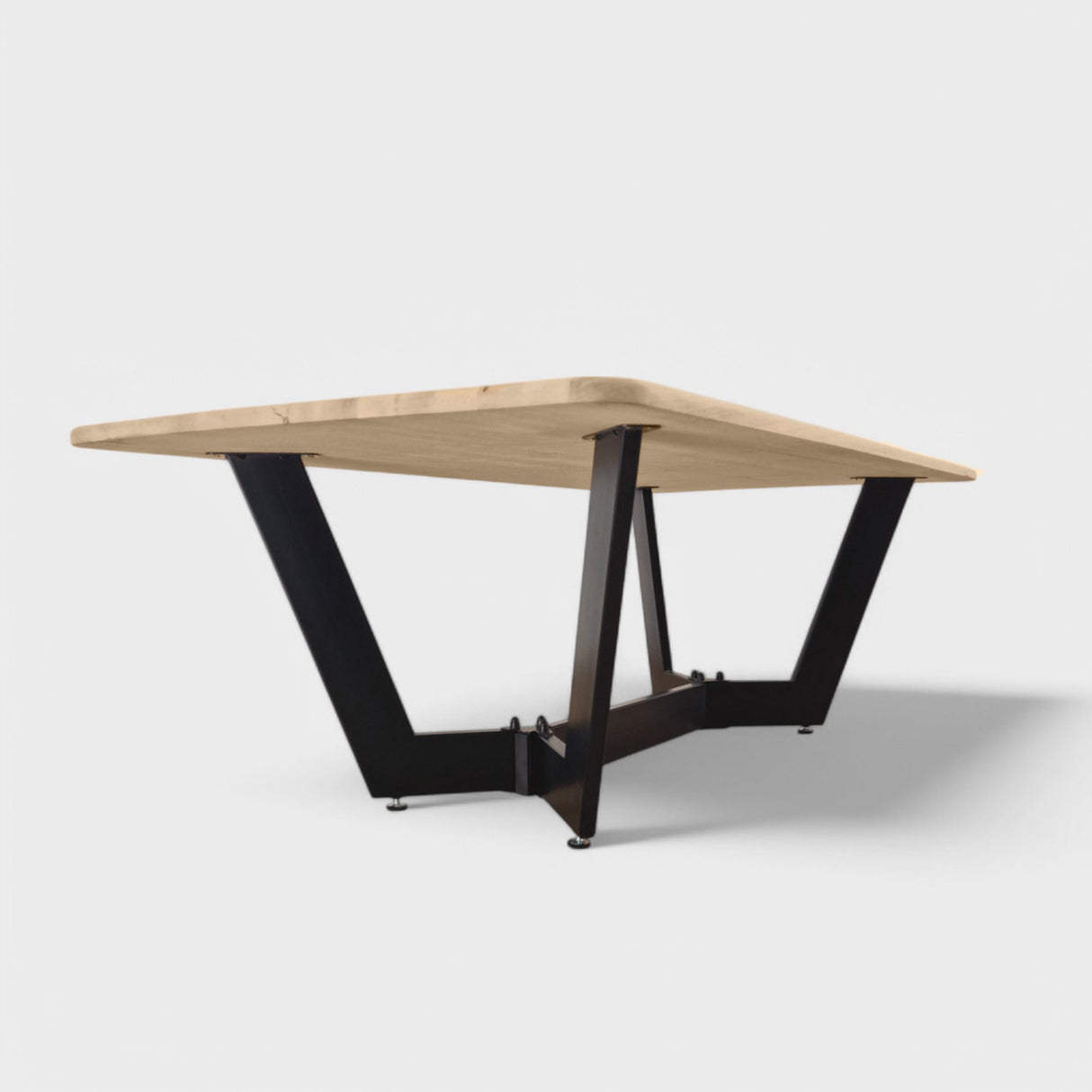Masuta cafea, cu blat din lemn masiv tei, picior metalic, Hera, 135x72x47 cm