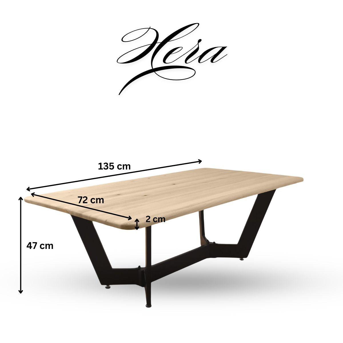 Masuta cafea, cu blat din lemn masiv tei, picior metalic, Hera, 135x72x47 cm