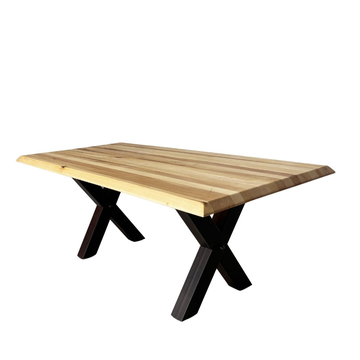 Masa lemn masiv tei, cu picioare masa metal, Viviene, 200x95x78 cm