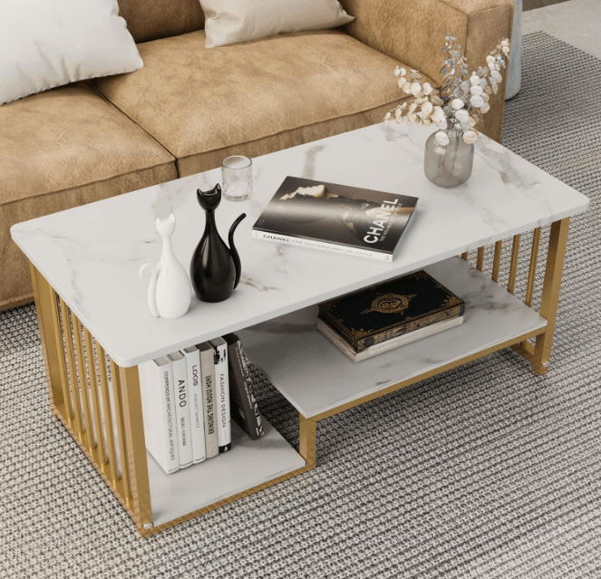Masuta cafea, masuta living, marmura artificiala, aspect minimalist, modern, 120x60x42 cm - BUZ.RO