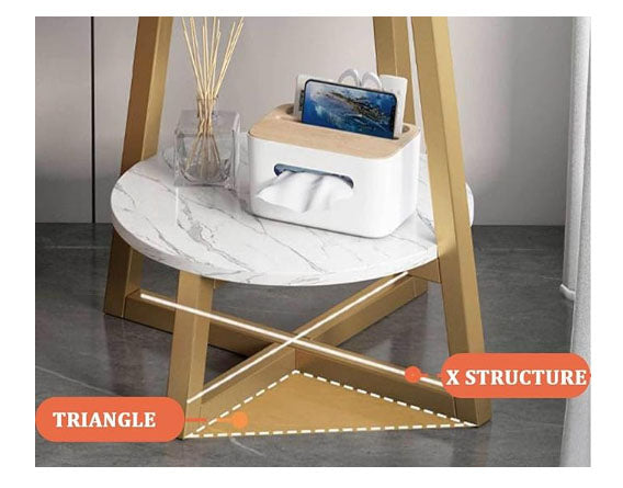 Masuta cafea, masuta living, rotunda, culoare alba-aurie, efect marmura, 60x60x55
