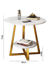 Masuta cafea, masuta living, rotunda, culoare alba-aurie, efect marmura, 60x60x55