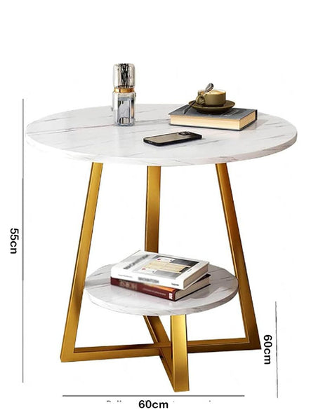 Masuta cafea, masuta living, rotunda, culoare alba-aurie, efect marmura, 60x60x55