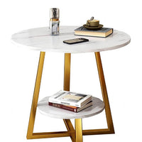 Masuta cafea, masuta living, rotunda, culoare alba-aurie, efect marmura, 60x60x55