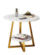 Masuta cafea, masuta living, rotunda, culoare alba - aurie, efect marmura, 60x60x55 - BUZ.RO