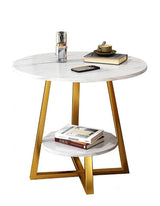 Masuta cafea, masuta living, rotunda, culoare alba - aurie, efect marmura, 60x60x55 - BUZ.RO