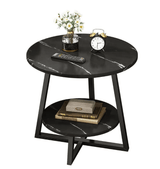 Masuta cafea, masuta living, rotunda, culoare alba - aurie, efect marmura, 60x60x55 - BUZ.RO