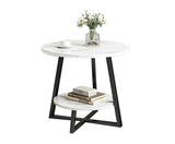 Masuta cafea, masuta living, rotunda, culoare alba - aurie, efect marmura, 60x60x55 - BUZ.RO