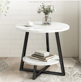 Masuta cafea, masuta living, rotunda, culoare alba - aurie, efect marmura, 60x60x55 - BUZ.RO
