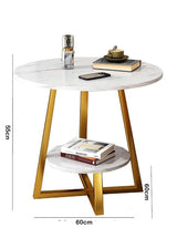 Masuta cafea, masuta living, rotunda, culoare alba - aurie, efect marmura, 60x60x55 - BUZ.RO