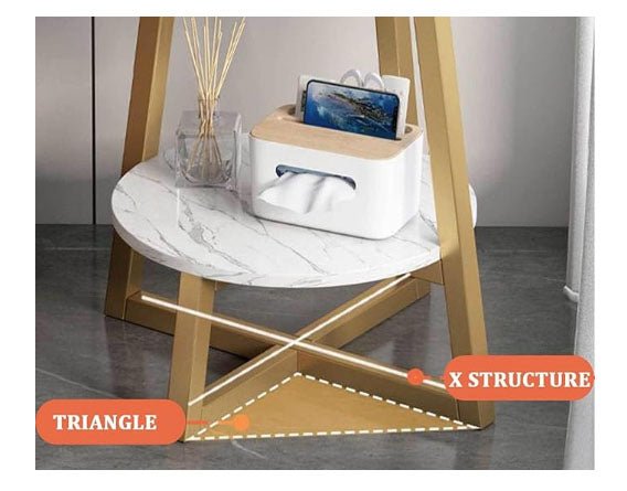 Masuta cafea, masuta living, rotunda, culoare alba - aurie, efect marmura, 60x60x55 - BUZ.RO