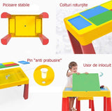 Masuta cu scaune copii, masa lego si 2 scaune, spatiu depozitare, picioare antiderapante, multicolor - BUZ.RO
