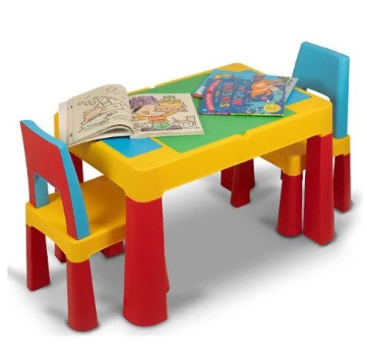 Masuta cu scaune copii, masa lego si 2 scaune, spatiu depozitare, picioare antiderapante, multicolor - BUZ.RO