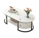 Masuta cafea, alba, blat, aspect marmura, oval, 120x60x45 cm
