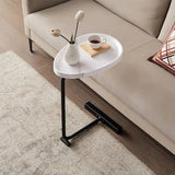 Masuta de cafea cu picior metalic, portabila, model marmura, 40x30x70, LEXI - BUZ.RO