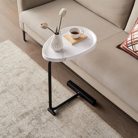 Masuta de cafea cu picior metalic, portabila, model marmura, 40x30x70, LEXI - BUZ.RO