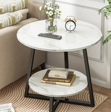 Masuta cafea, masuta living, rotunda, culoare alba-aurie, efect marmura, 60x60x55