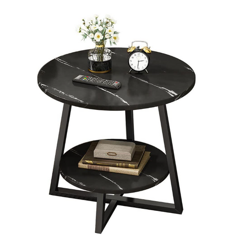 Masuta cafea, masuta living, rotunda, culoare alba-aurie, efect marmura, 60x60x55