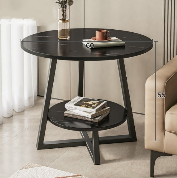 Masuta cafea, masuta living, rotunda, culoare alba-aurie, efect marmura, 60x60x55