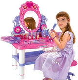 Masuta de machiaj pentru fetite, Oglinda de machiaj cu led, masa de toaleta si scaun, cu sunete , lumini , accesorii, interactiva , cu uscator real, 28 piese - BUZ.RO