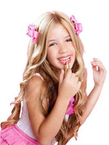 Masuta de machiaj pentru fetite, Oglinda de machiaj cu led, masa de toaleta si scaun, cu sunete , lumini , accesorii, interactiva , cu uscator real, 28 piese - BUZ.RO