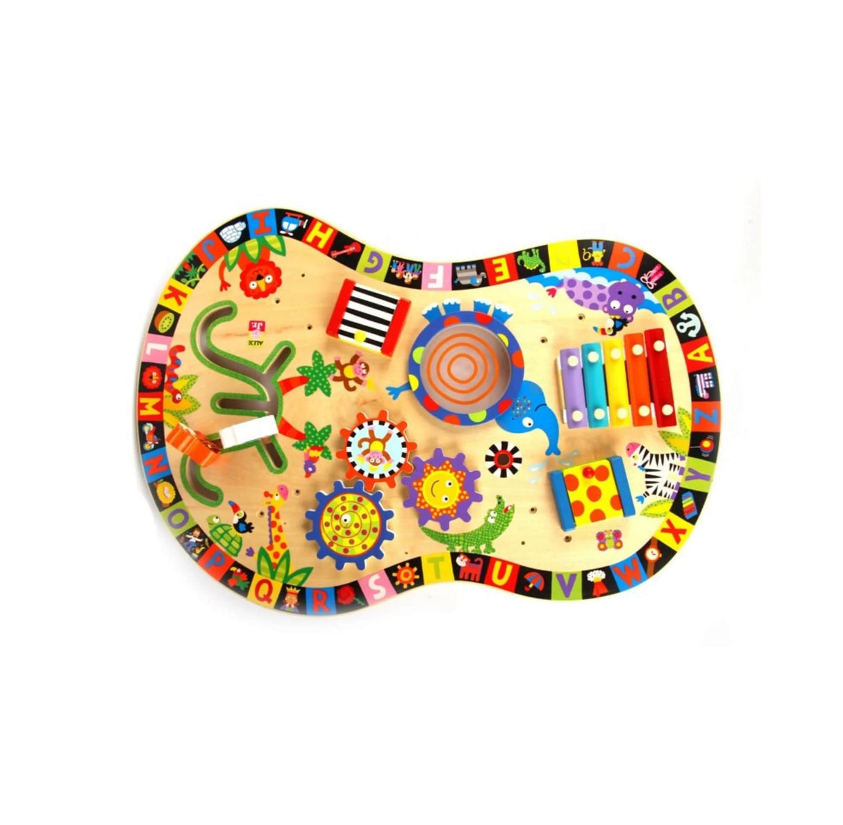 Masuta interactiva cu activitati pentru copii 6 in 1, din lemn, cu diferite figurine si culori, 67x20x43cm
