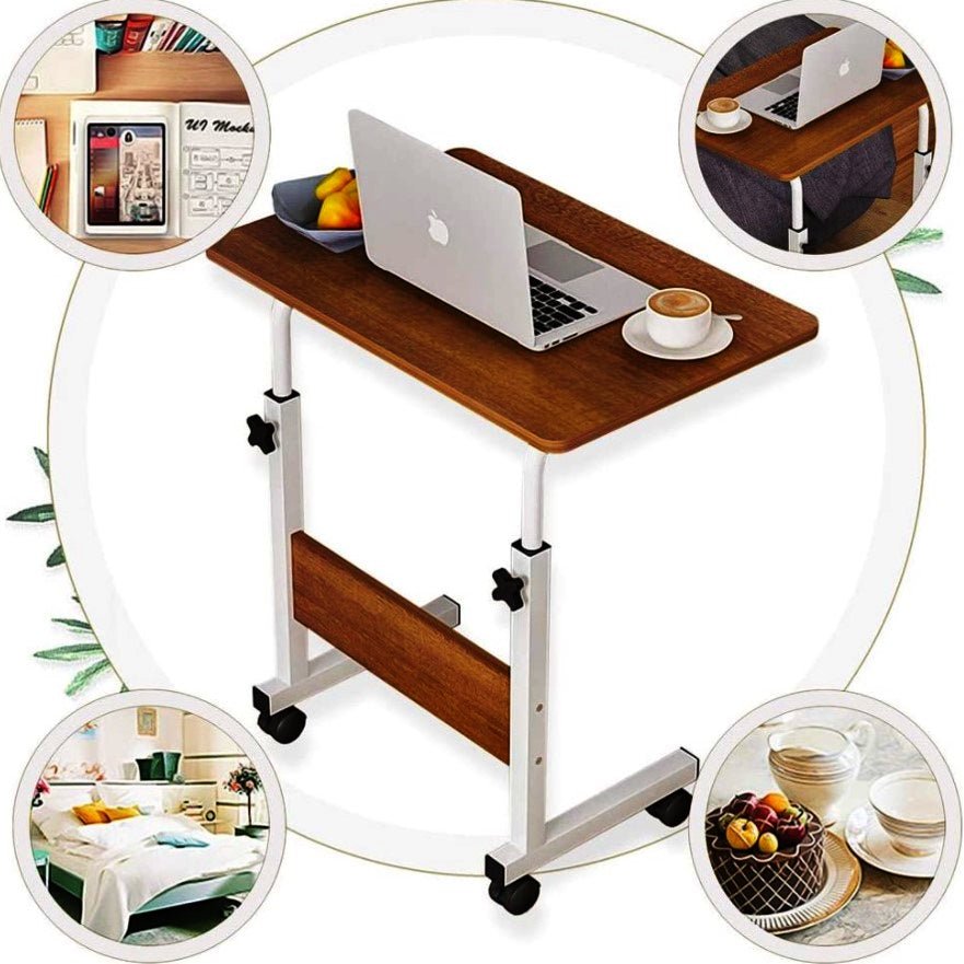 Masuta laptop, reglabila, mini birou, cu roti, masa laptop, blat lemn, ajustabila, ergonomica si mobila, 80x40cm - BUZ.RO