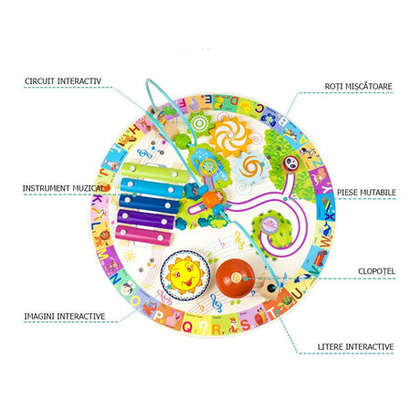 Masuta senzoriala pentru bebelusi cu 7 activitati din lemn, 40x17 - BUZ.RO