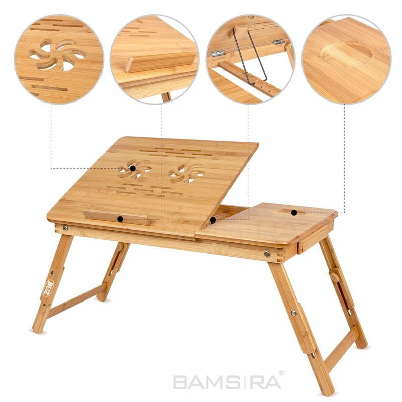 Masuta laptop, stand laptop din lemn cu 2 coolere