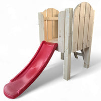 Tobogan complex lemn cu scarita, set joaca, podina, 2-5 ani, 130x80cmx80cm