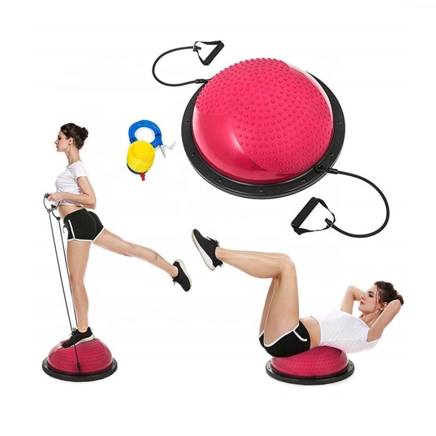 Minge echilibru bosu cu pompa inclusa si corzi elastice, diametru 60cm - BUZ.RO