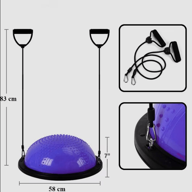 Minge echilibru bosu cu pompa inclusa si corzi elastice, diametru 60cm - BUZ.RO