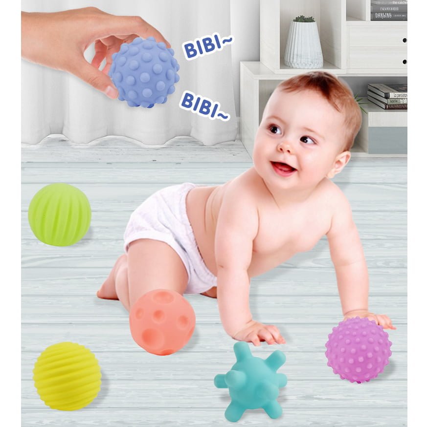Mingi senzoriale, moi, pentru bebelusi, set 6 bucati, multicolore, 6cm - BUZ.RO